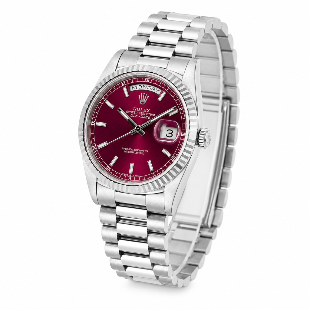 Rolex Day-Date – Red Dial Silver Watch
