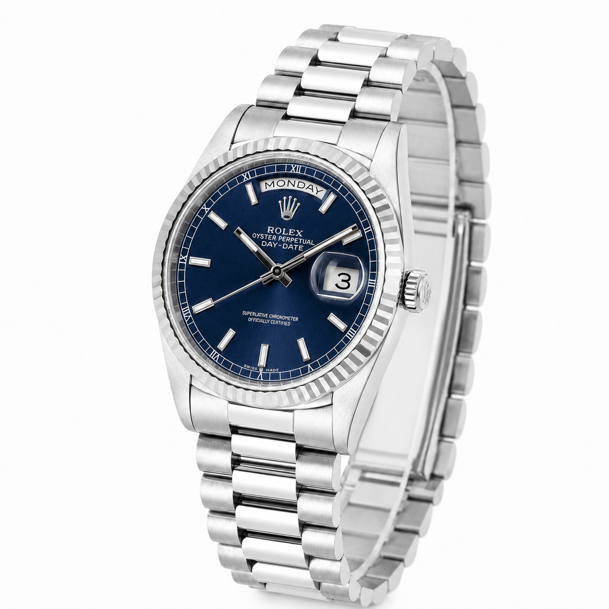 Rolex Day-Date – Blue Dial Silver Watch